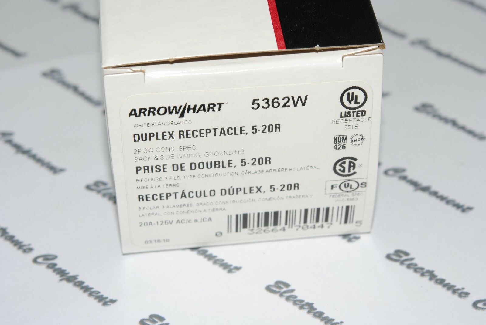 1pcs-COOPER WIRING 5362W Construction Grade Duplex Receptacle 20A-125V Outlet