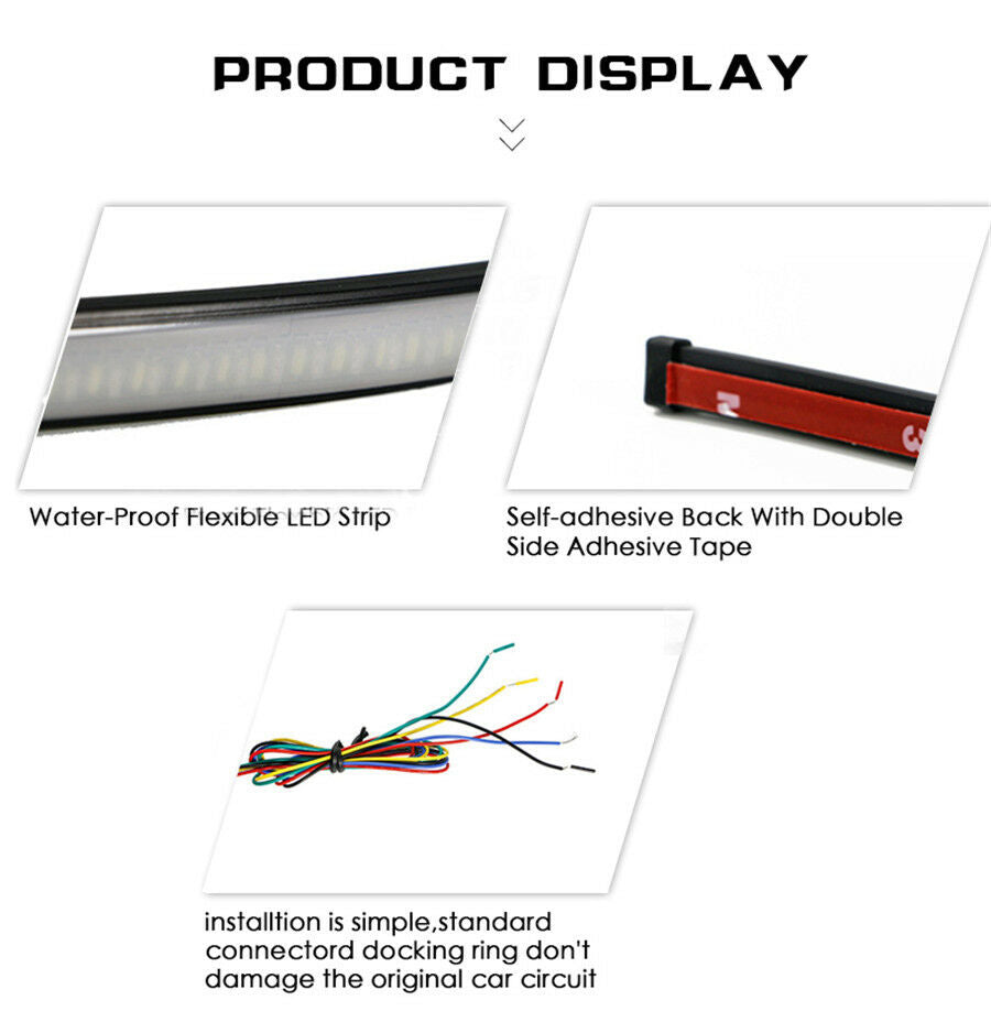 45CM Motorcycle Switchback Flowing LED Turn Signal Brake Light Stripe Taillight