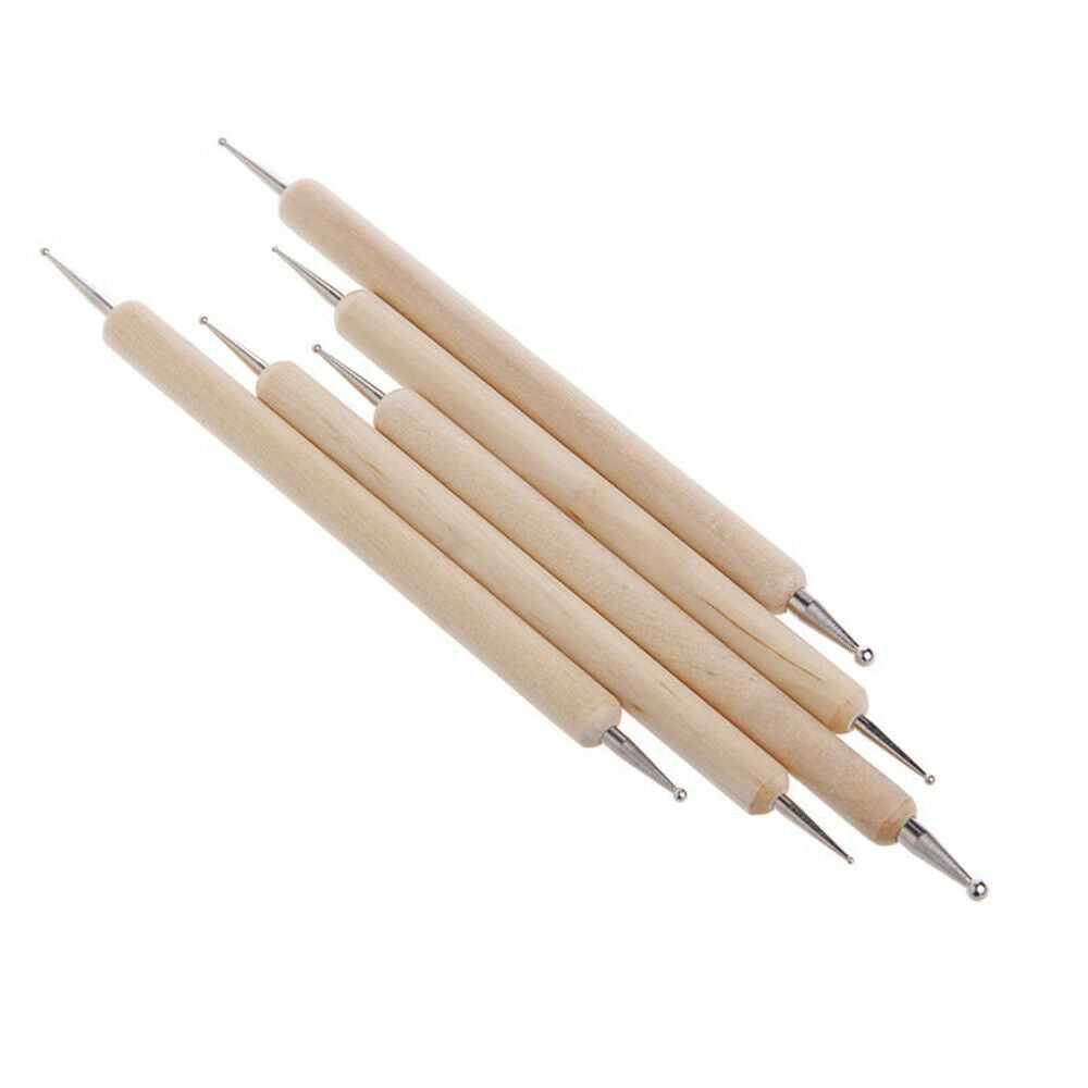 NEW5Pcs/set Nail Art Dotting Dot Pen 2-Way Wooden Marbleizing Manicure Tools DIY