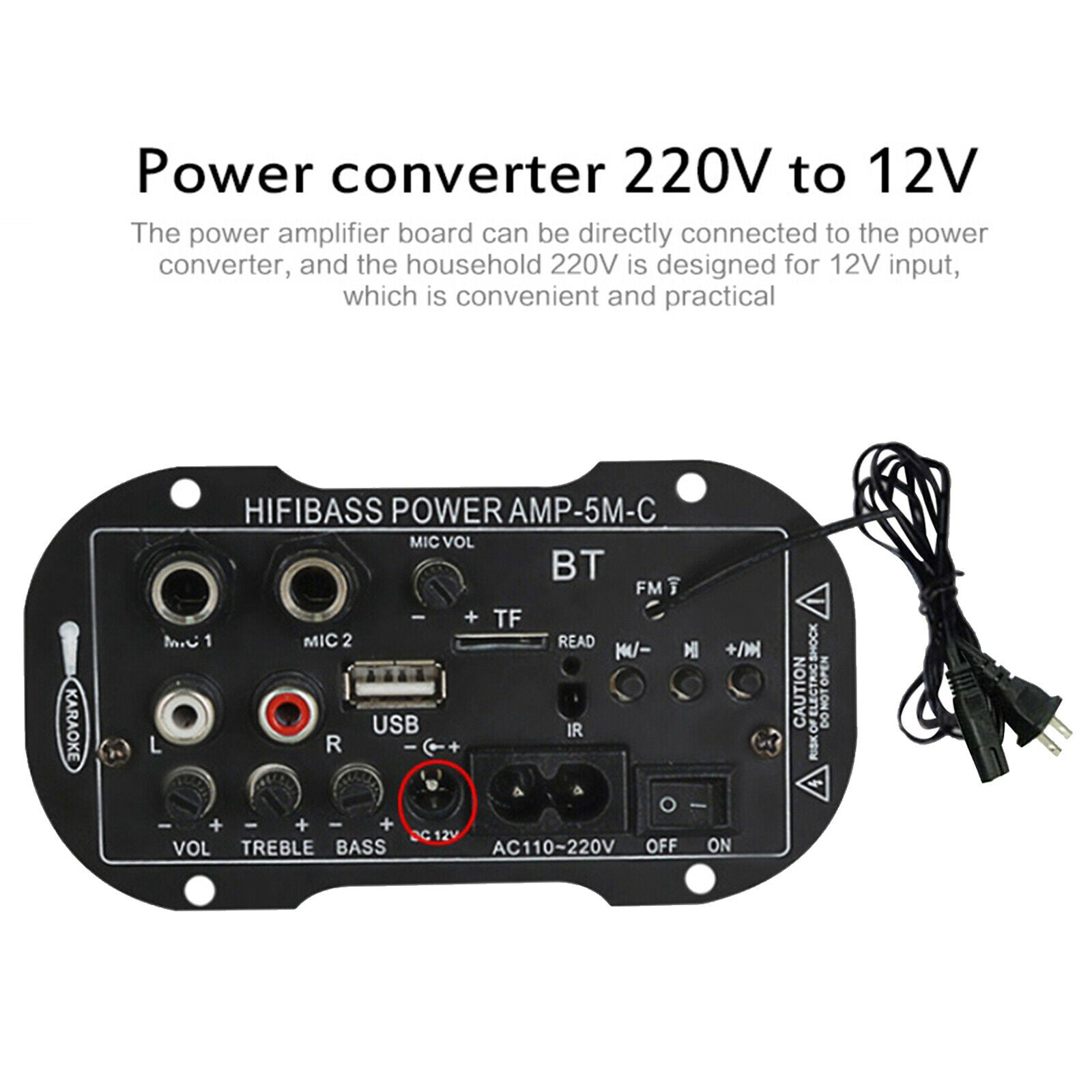 1x Bluetooth Amplifier Board 12V 220V Mono Stereo Sound High Power DIY USB TF