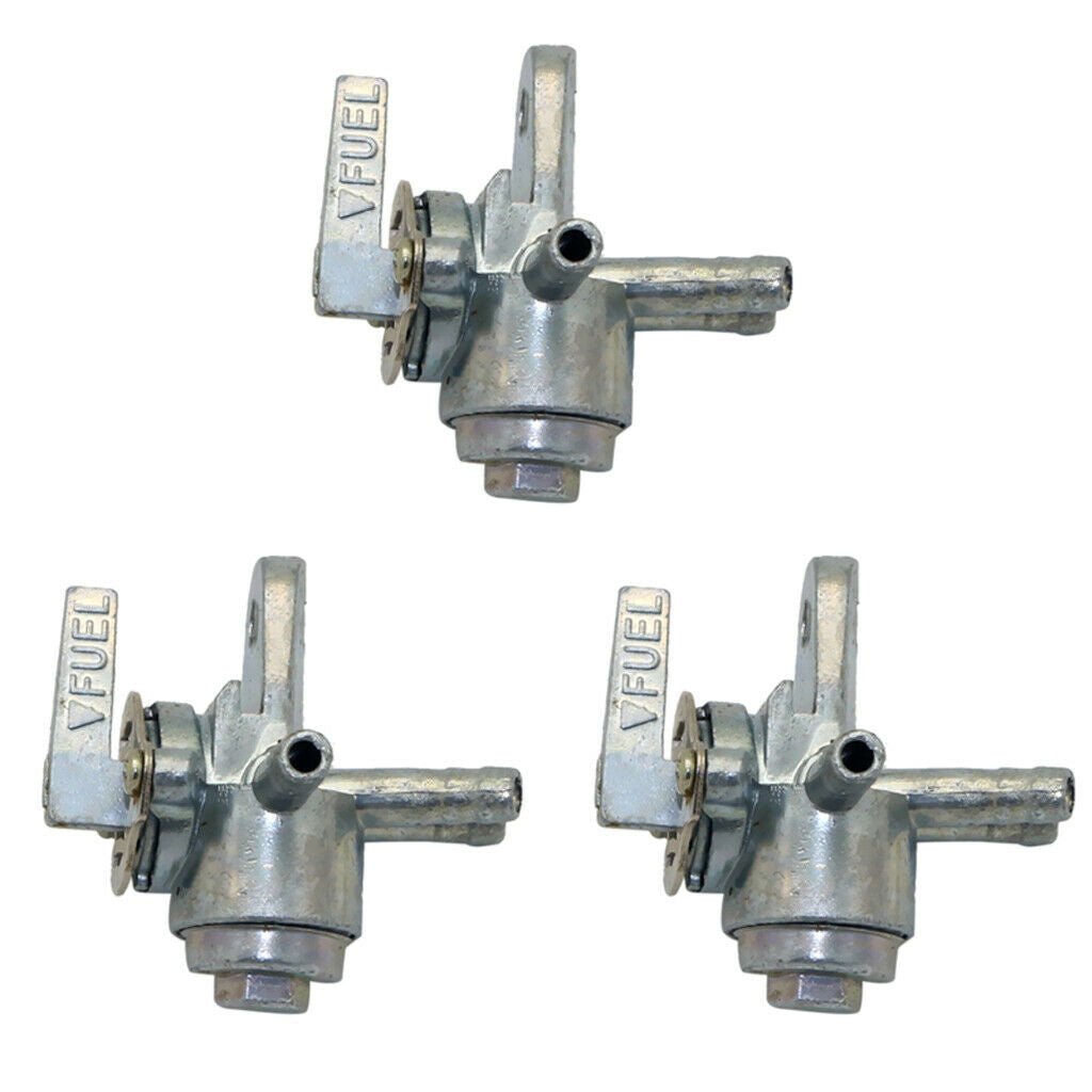 3x 3 Port Gas Fuel Petcock Tap Valve Switch for Motorcycles, Dirt Bikes, ATVs
