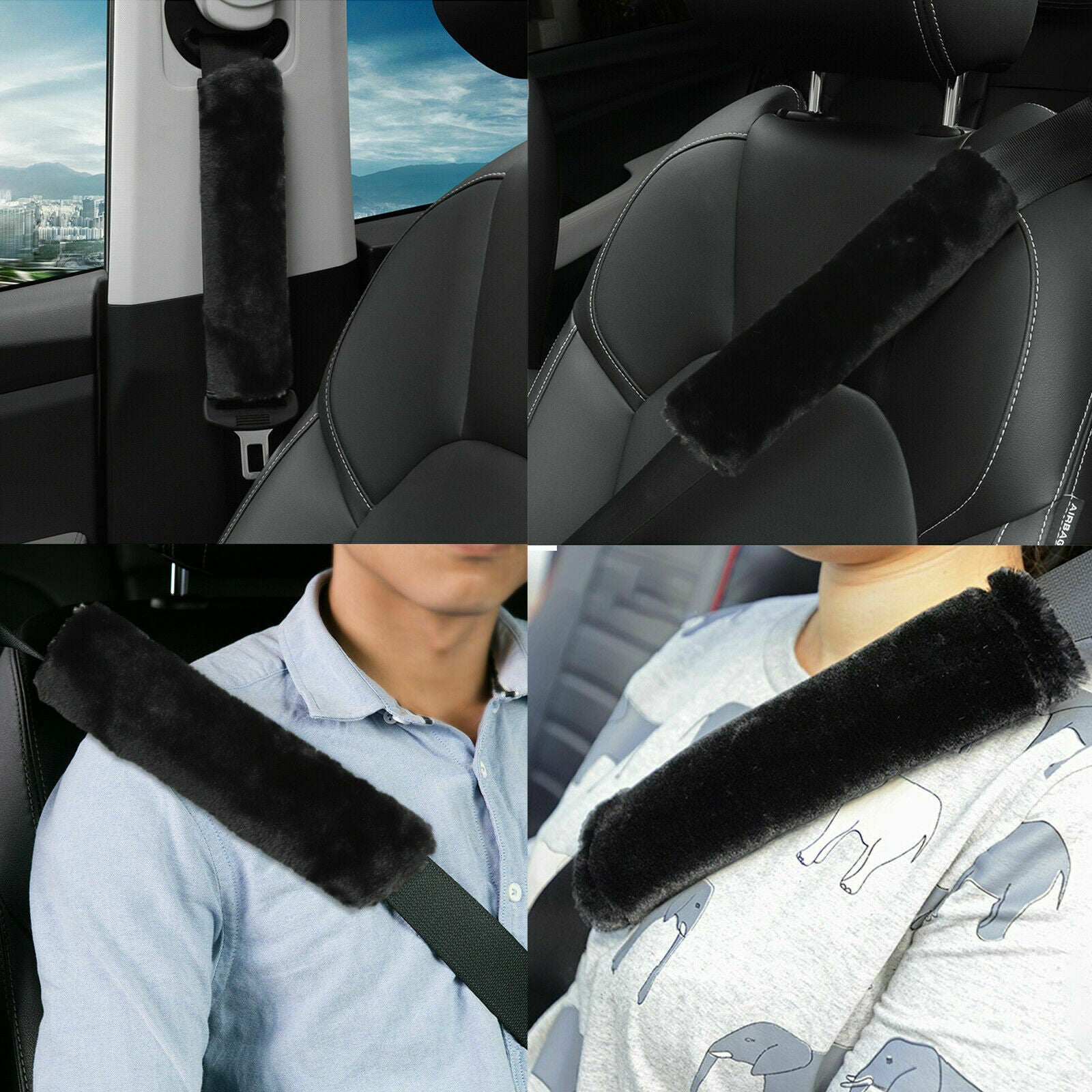 2pcs Car Auto Sheepskin Seat Belt Covers Shoulder Strap Pads Cushion Headrest