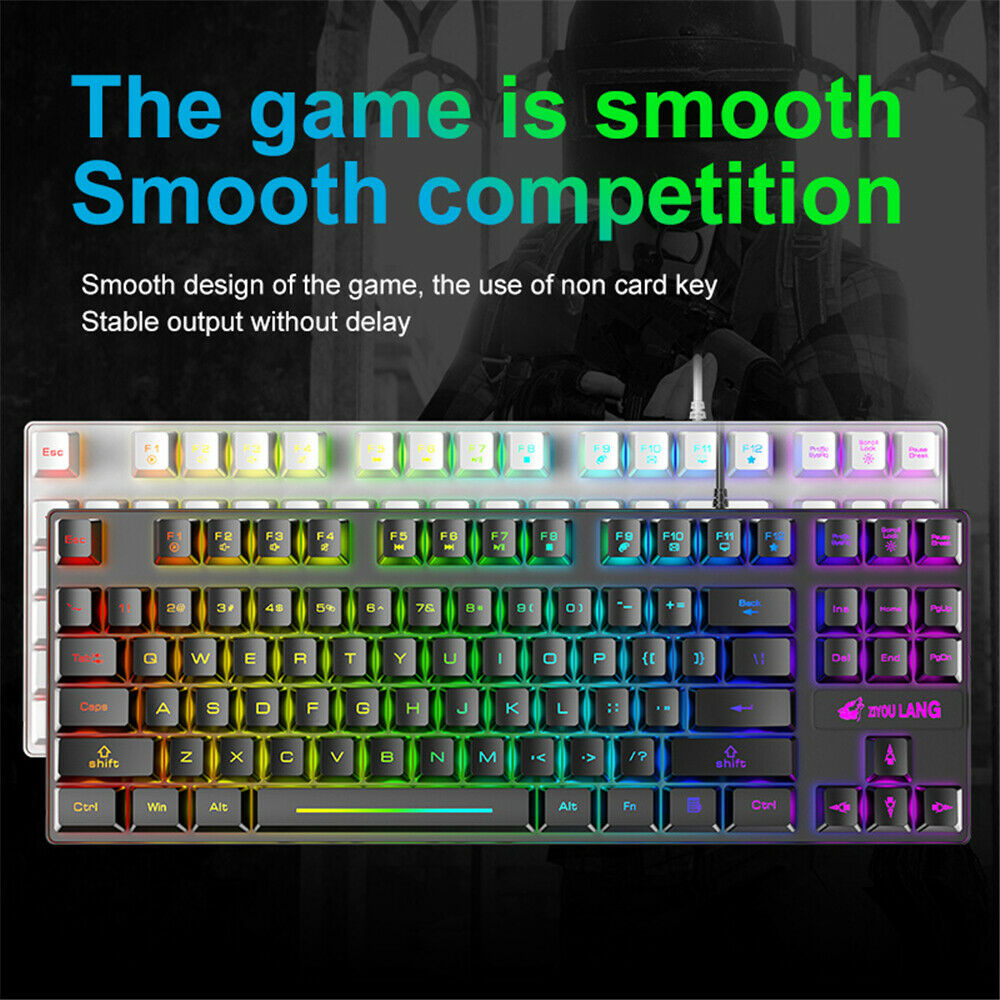 K16 87 Keys RGB Mechanical Gaming Keyboard Wired Backlit for Gamer PC Laptop
