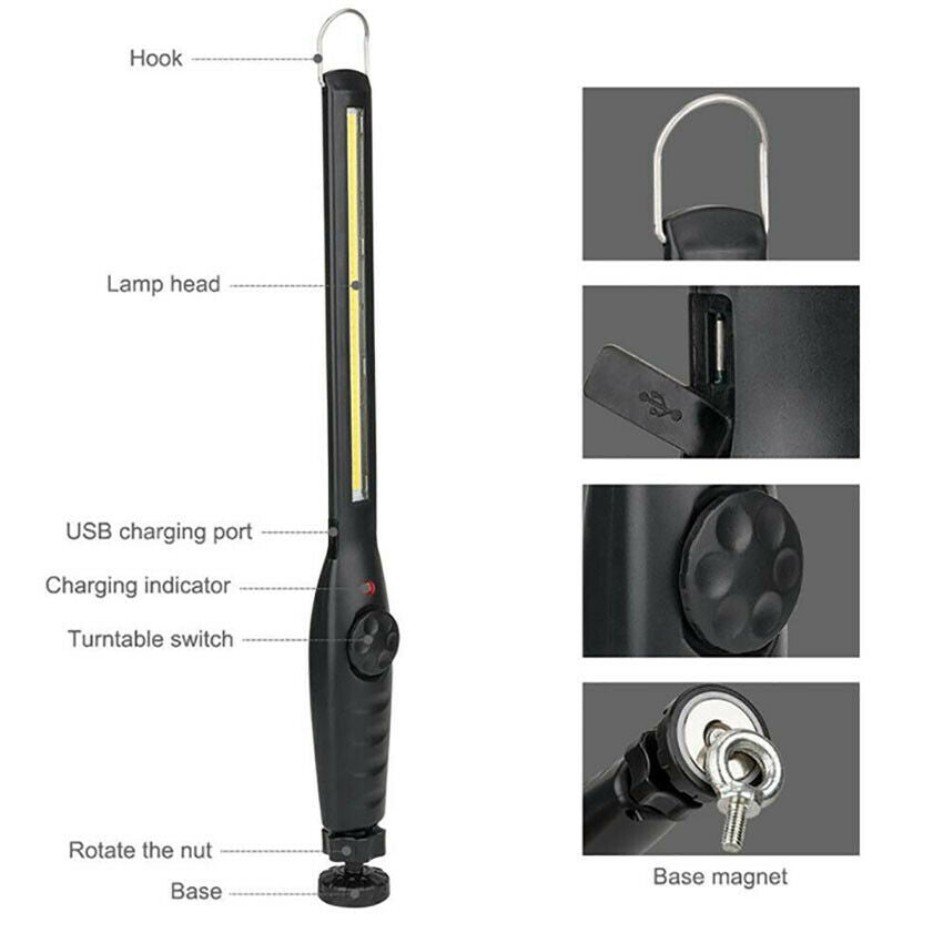 Rechargeable COB LED Work Light Bright Flashlight Inspection Lamp Magnetic