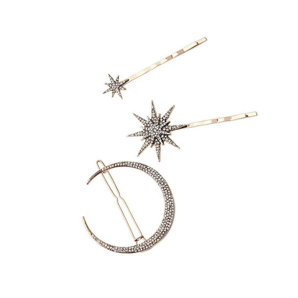 3x Fashion Moon Star Hairpin Lady Wedding Hair Clip Hair Accessory Gifts