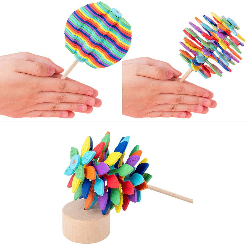 Wooden Leaf-Shaped Spiral Lollipop Magic Wand Stress Relief Toys Home Decor