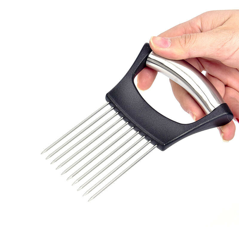 Stainless Steel Onion Cutter Onion Holder Fork Vegetable Slicer Tomato NeedleDD