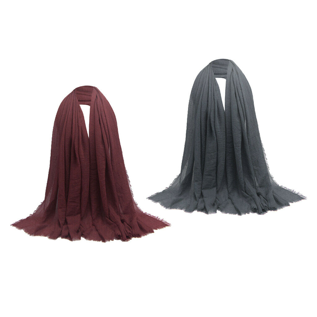 2pcs Womens Cozy Long Scarf Crinkle Hijab Shawl Muslim Turban Headscarf