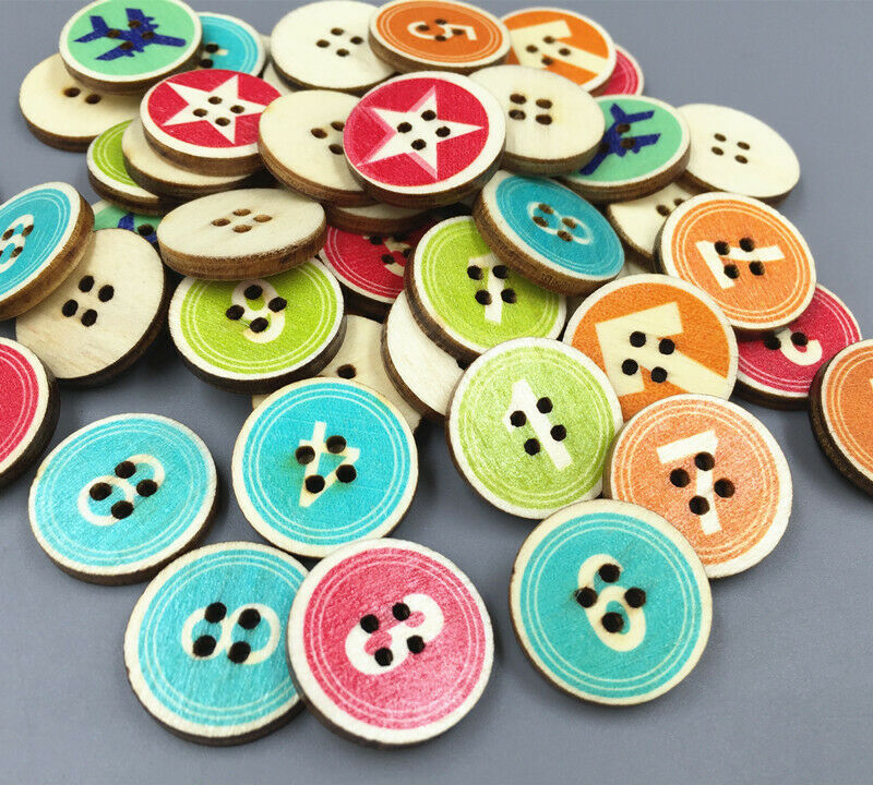 50X Retro Round Wooden Buttons Mixed Number Fit Sewing scrapbooking crafts 20mm