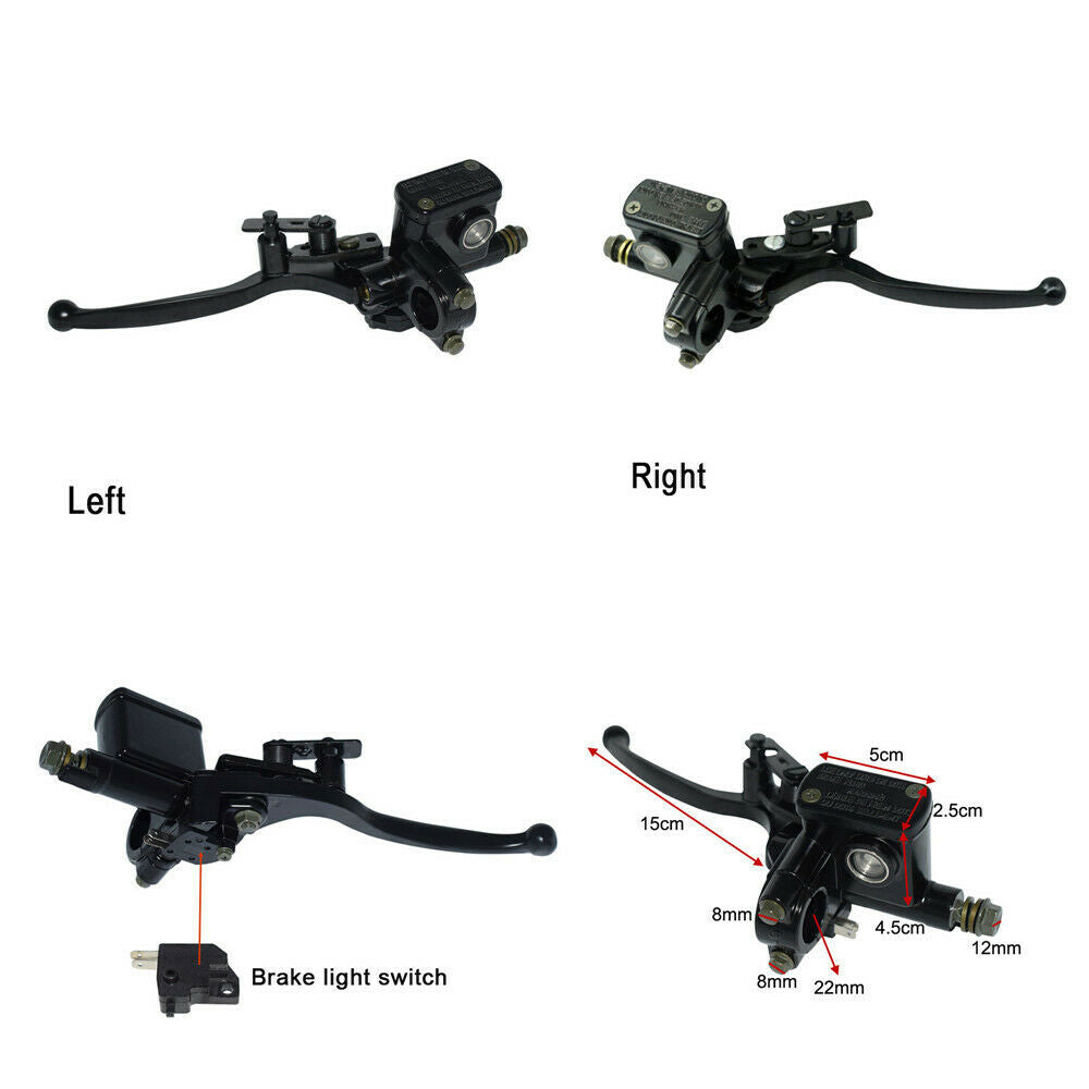 1Pair Motorcycle Hydraulic Brake Pump Master Cylinder Black Lever with Switch
