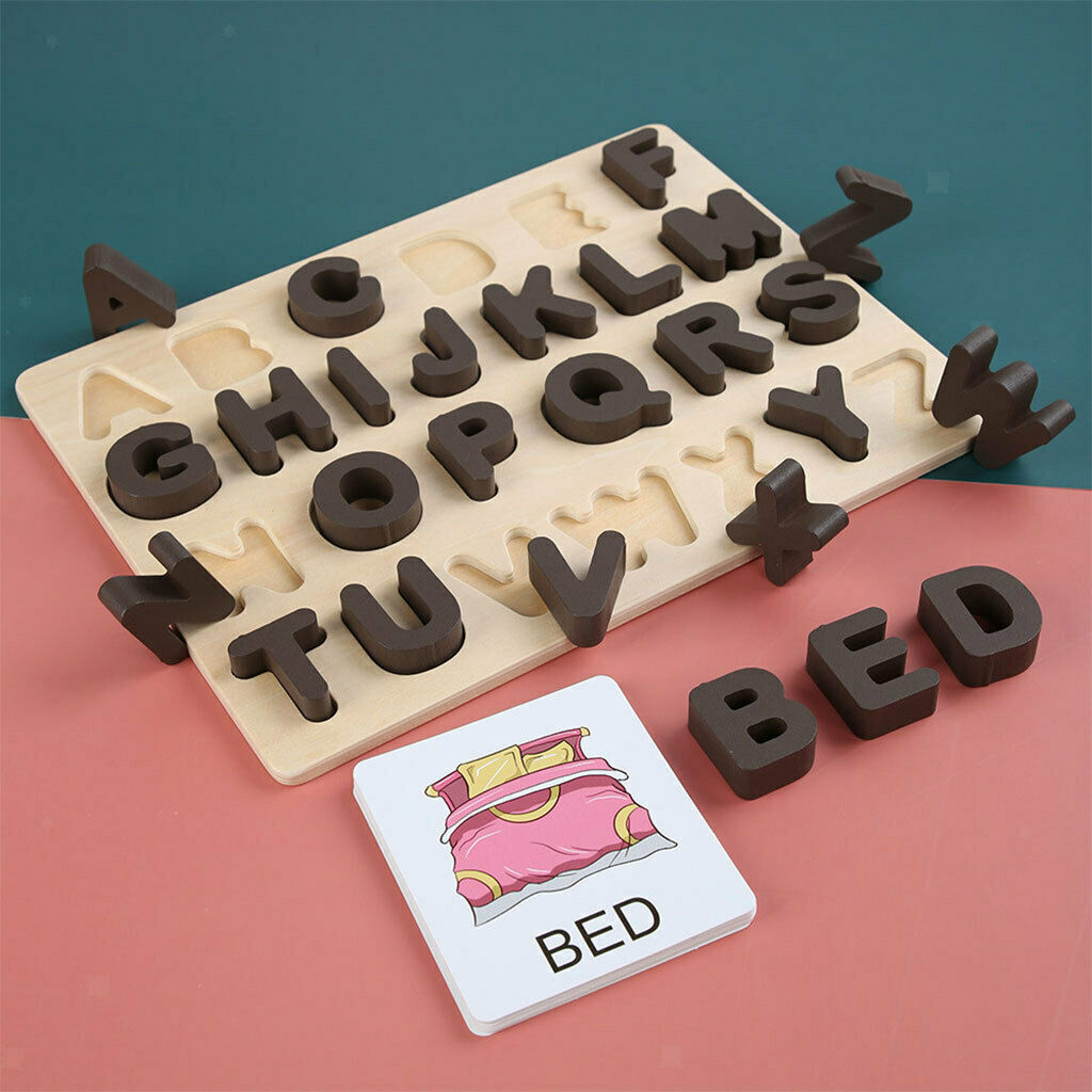 Wood Alphabet Letter Puzzle Board Early Learning Motor Skill Party Toys Gift