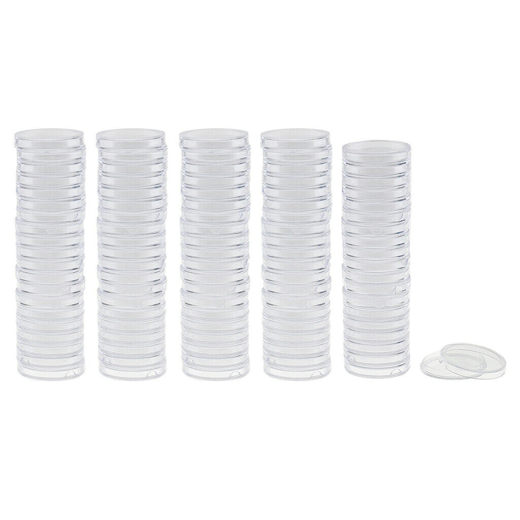 100x Transparent Plastic Coin Capsules Case Box Collect Containers 28mm