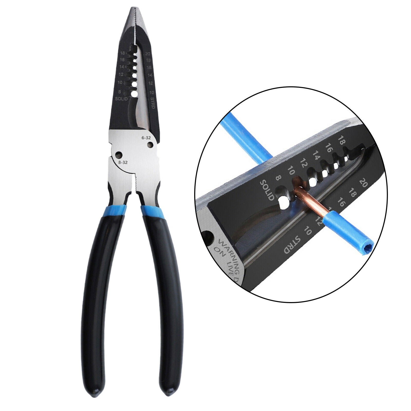 8 Inch Wire Stripper Mini Needle Nose Plier Electricians Clamping Crimping