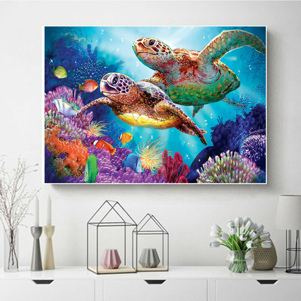 DIY 5D Full Drill Turtle Sea Word Diamond Painting Cross Stitch Kits Arts Decor