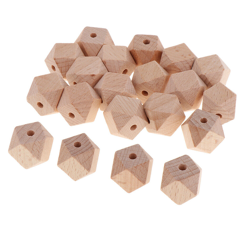 20 Pieces Unpainted Beech Wood Plain Loose Octagonal Beads Jewelry Making
