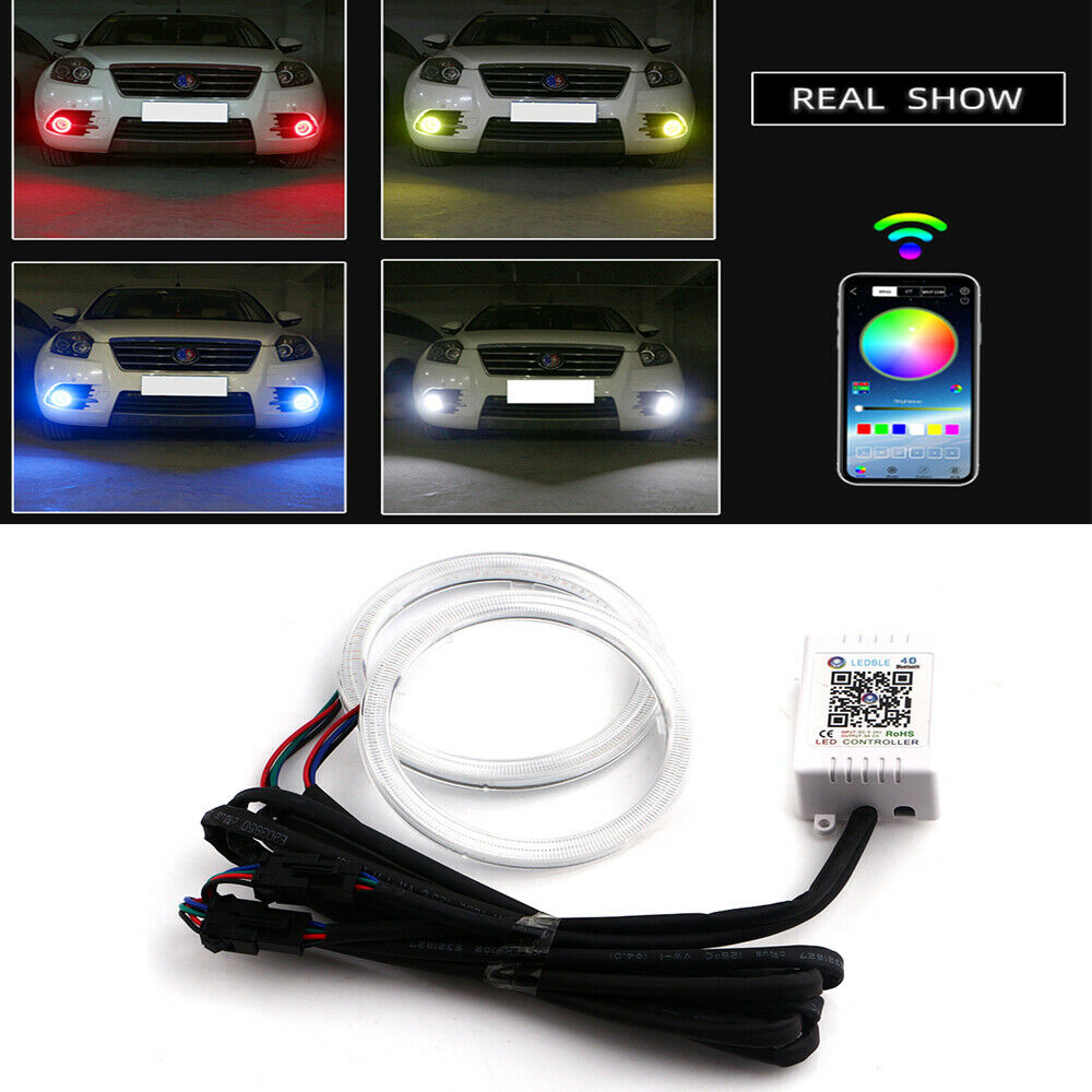 2x 80mm Angel Eyes RGB Headlight Halo Rings For Car Scooter Motorcycle Universal