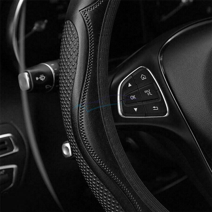 1PCS Black Leather Car Steering Wheel Cover Non-slip For 37-38CM Steering Wheel