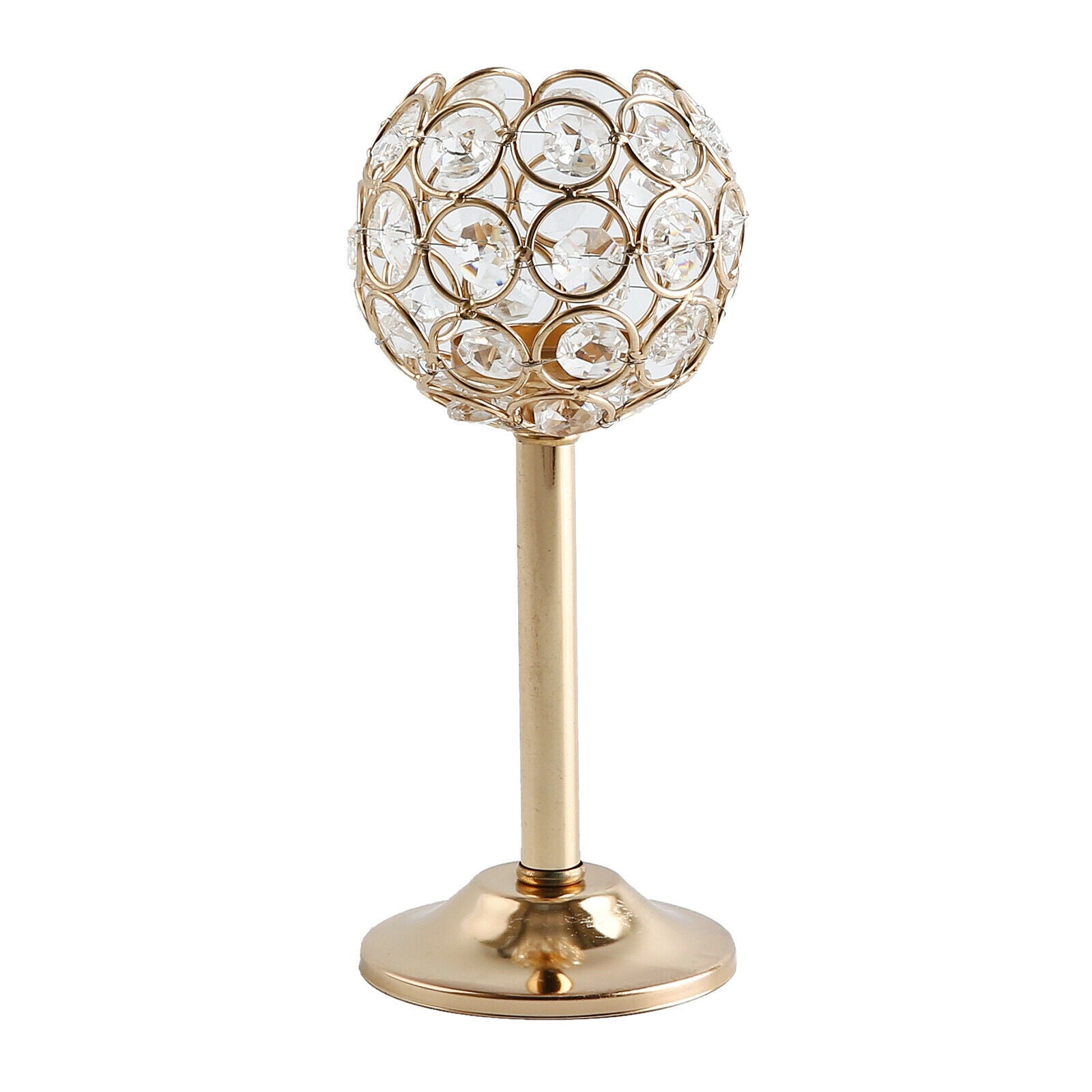 Diamante Crystal Tea Light Candle Holder Wedding Occasion Home 19cm Golden