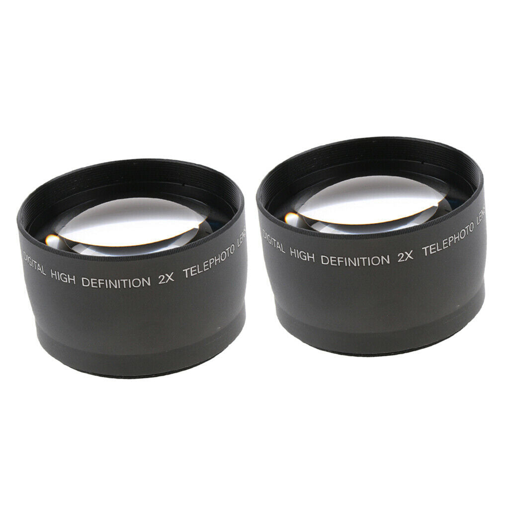 2pcs 58 mm 2X Magnification Telephoto Lens for Canon Nikon DSLR Camera Black