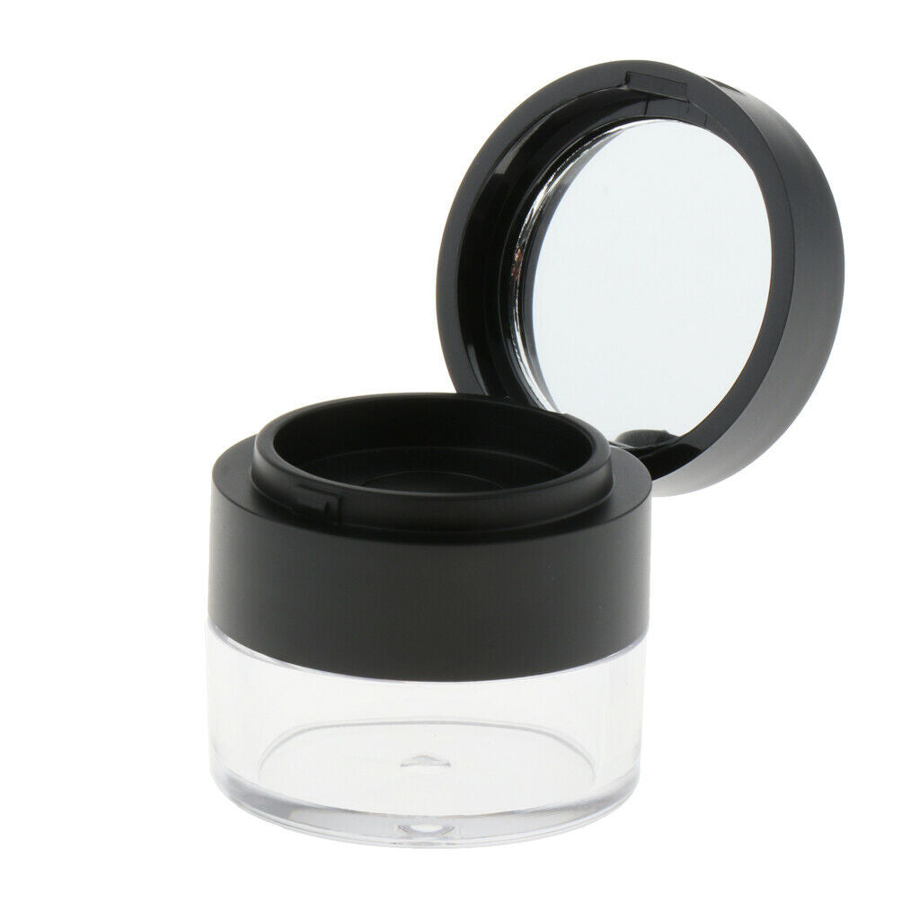 3G Makeup Powder Case Travel Compact Round Blush Jar w/ Sifter&Mirror Black