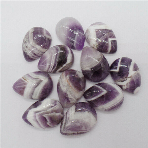 15Pcs 25x18x6mm Natural Purple Zebra Amethyst Teardrop Cab Cabochon HH9651