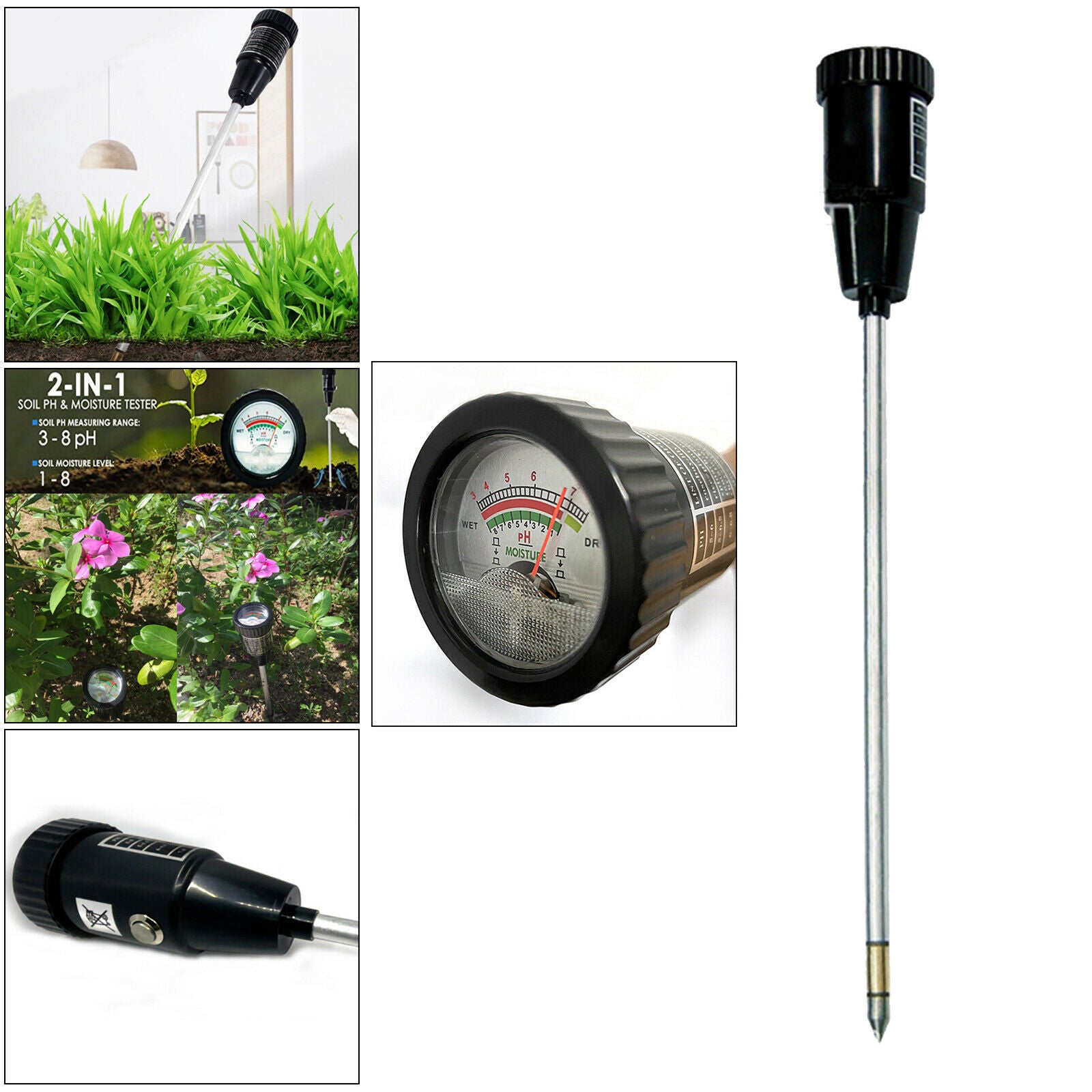 Soil PH Tester Analyzer Garden Planter Lawn Moisture Detector Thermometer