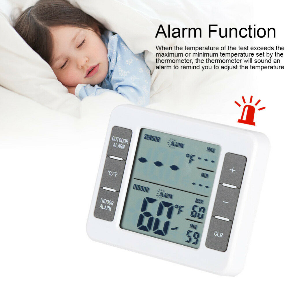 Wireless Digital Refrigerator Freezer Thermometer Alarm High Low Temperature