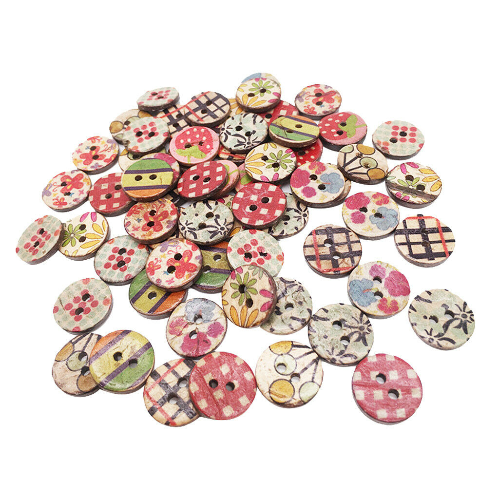 50 x Mixed Random Round Painted Coconut Shell Buttons Sewing Scrapbooking