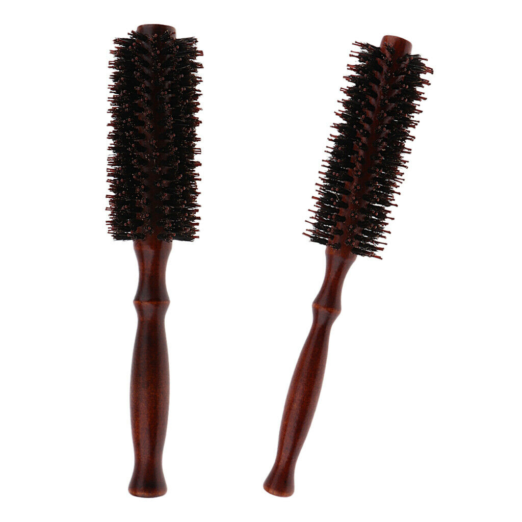 2x Unisex Wooden Hairbrush Rolled Comb Hair Styling Brush Hair Curling Brush