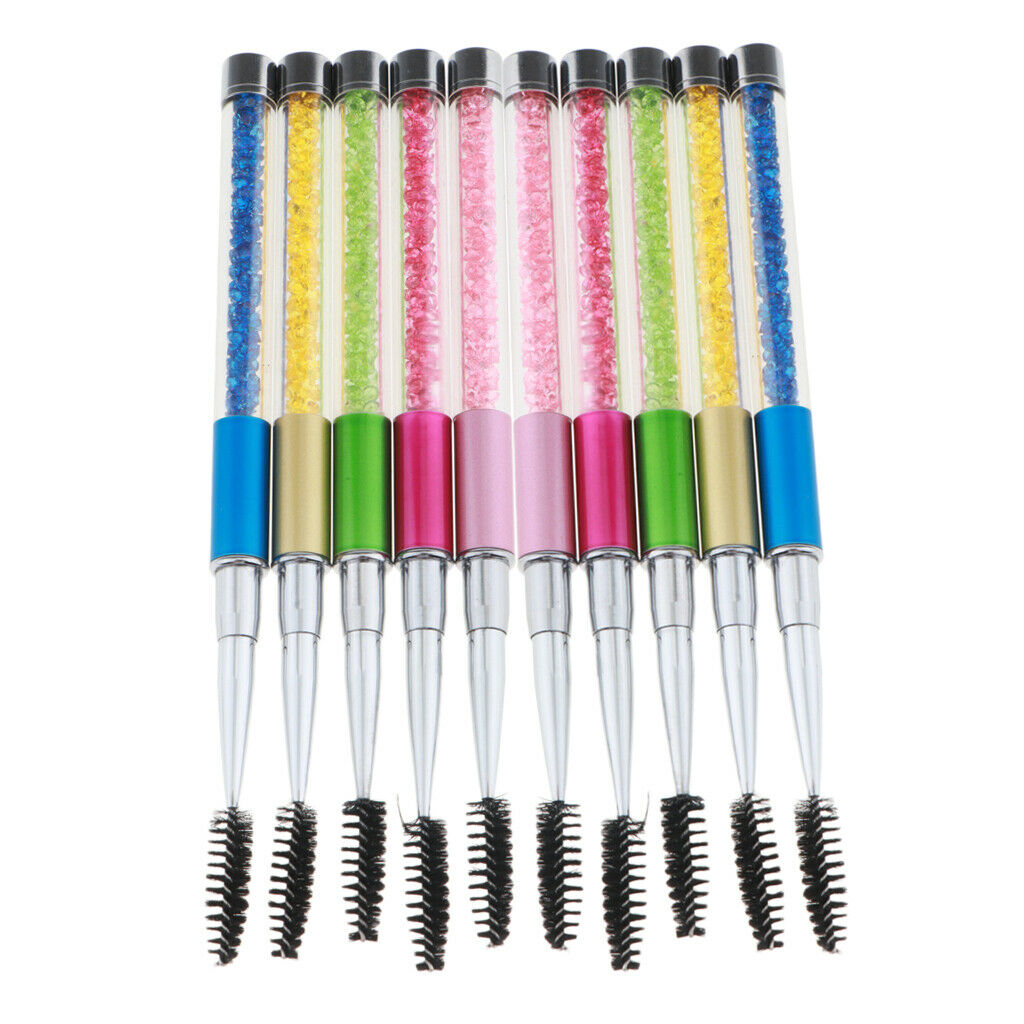 10Pcs Rhinestone Handle Makeup Eyelash Mascara Brush Spiral Wands Applicator