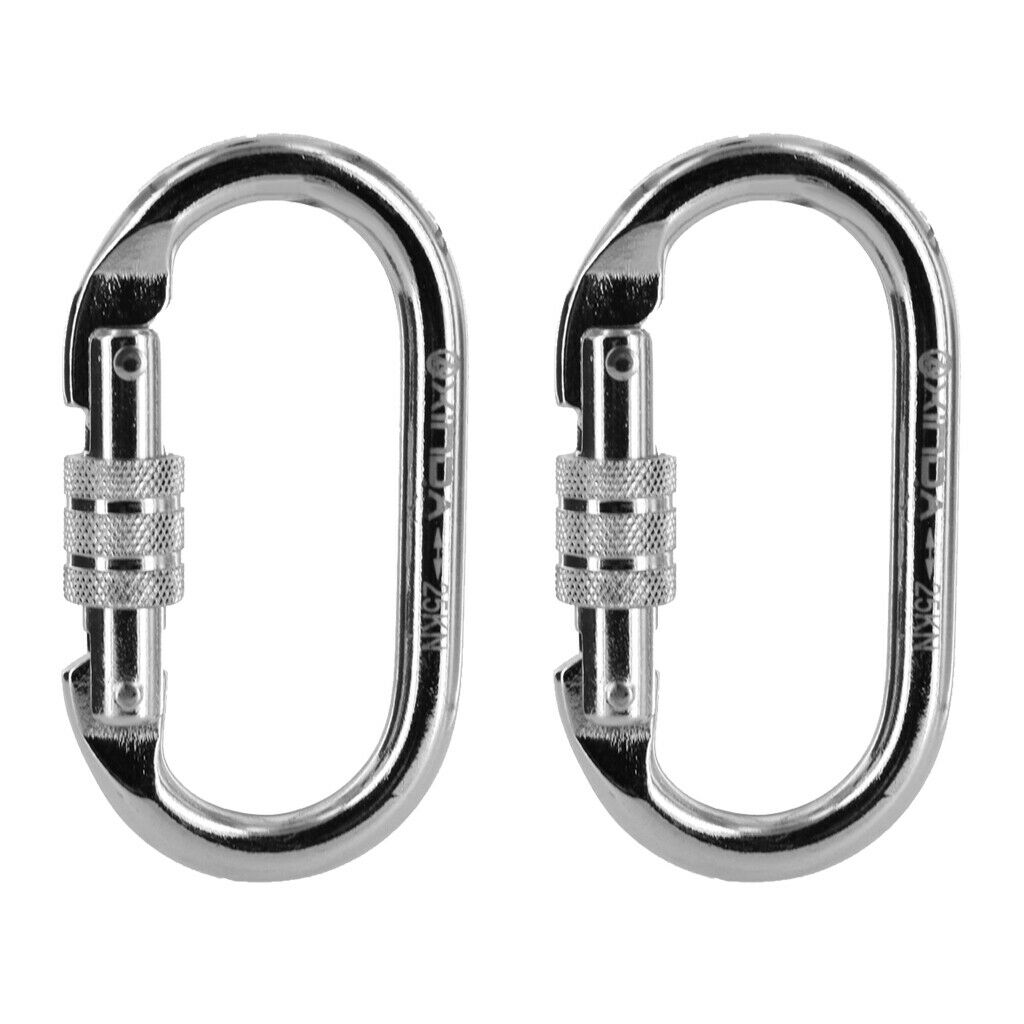 2x 25KN Rock Climbing Rappelling Gear Steel CARABINER Screw Locking Equipment