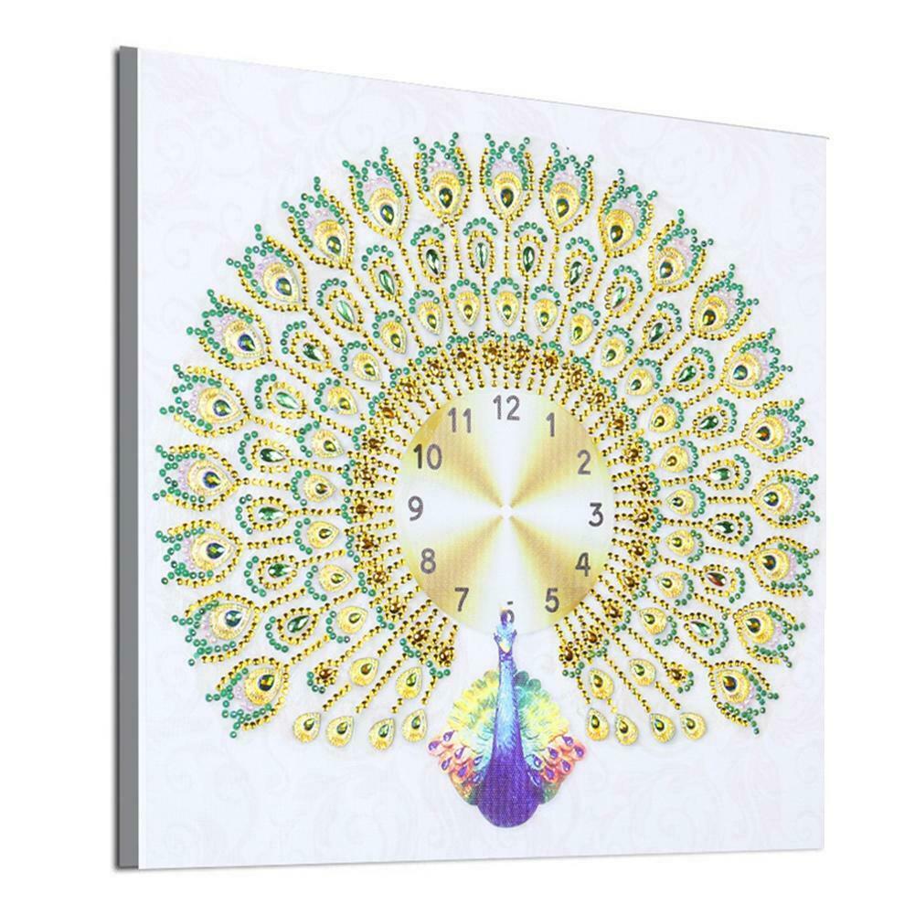 DIY Peafowl Special Shaped Diamond Painting Embroidery Clock Home Decor @