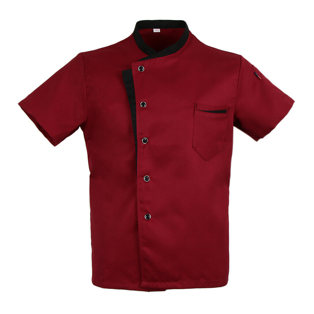 2Pcs Chef Cook Jacket Coat Short Sleeves Restaurant Bakery Uniform L+M