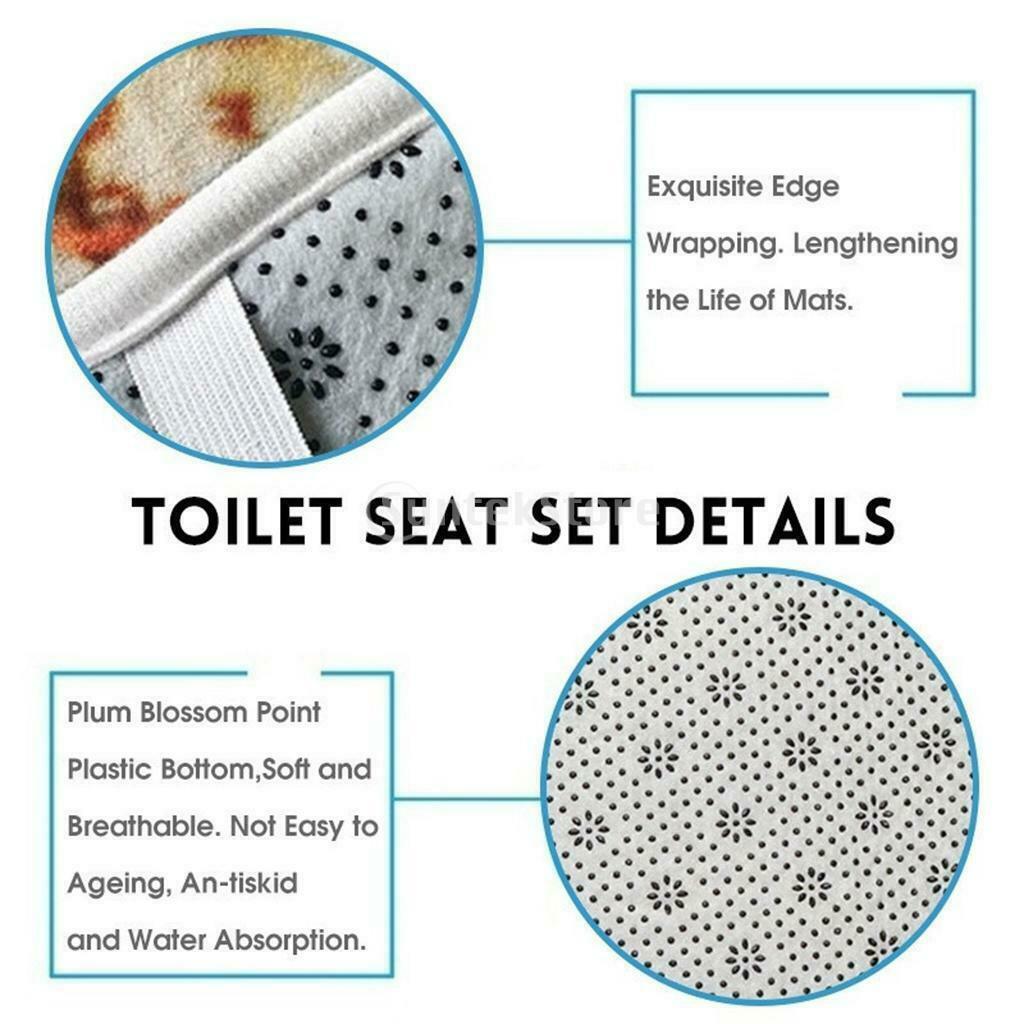 3 Pcs Bathroom Landscape Pattern Toilet Lid Cover Pedestal Mat Autumn Senery