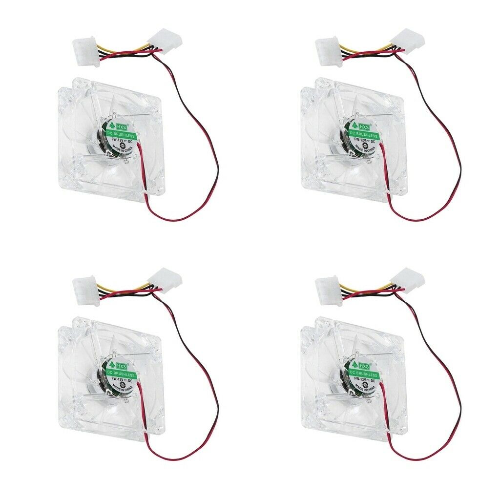 4 Pieces 12V DC Brushless Fan LED 80mm Silent PC Computer Case Cooler Fan