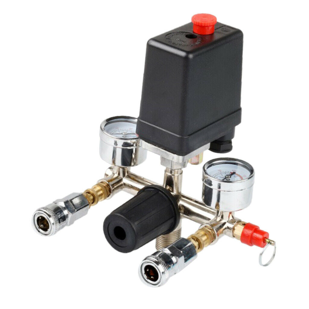 120PSI Air Compressor Pressure Valve Switch Manifold Relief Regulator Gauge