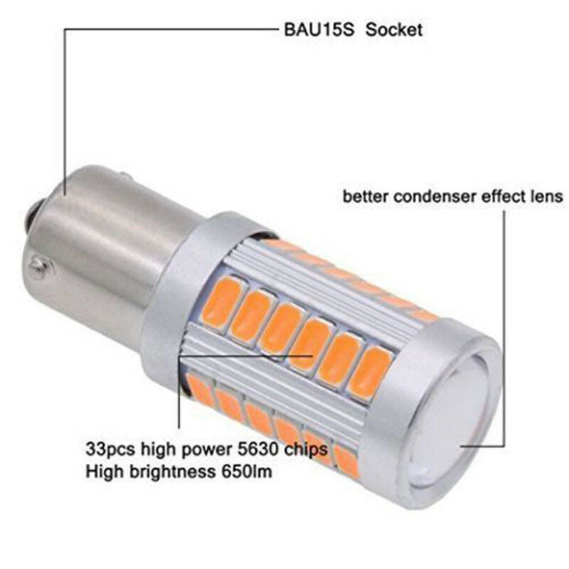 2Pcs Amber P21W 1156 Ba15S Led Bulb 5730 Smd Super Bright Car Light HxQ SJ