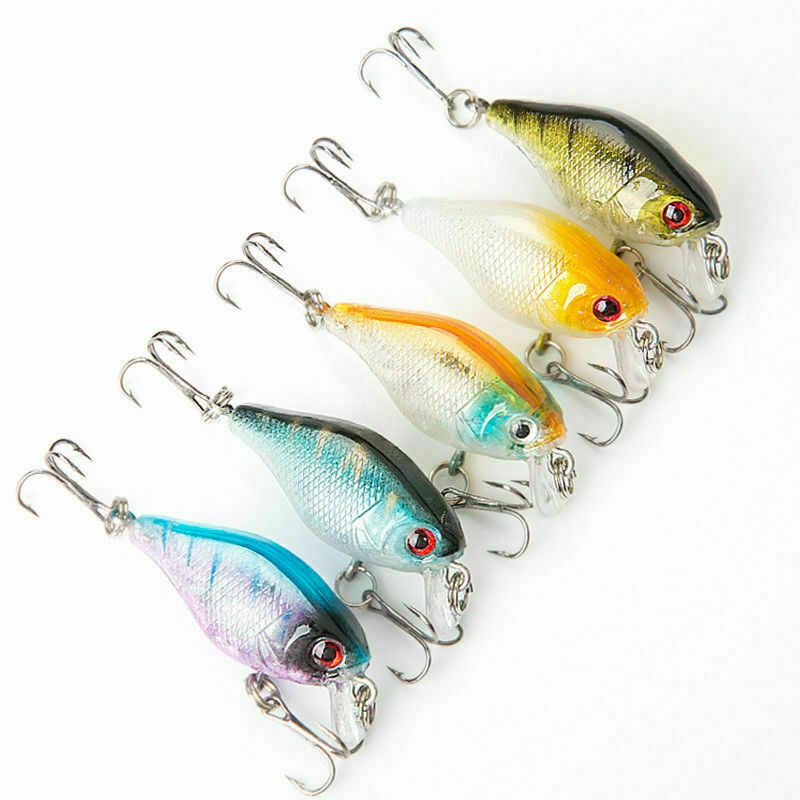 5pcs Fishing Lures Crankbaits Treble Hooks Randomly Baits Tackle Bass Minnow US.