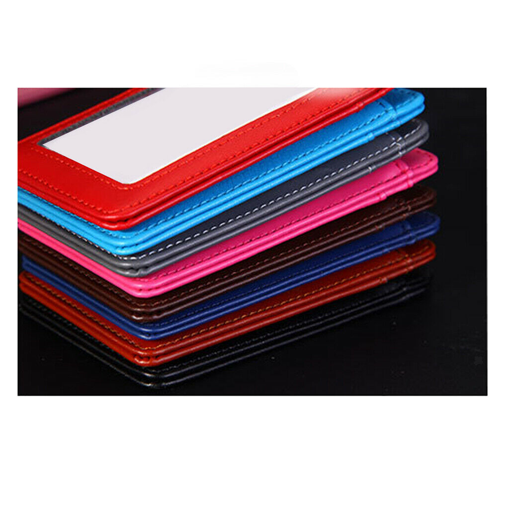 2-Sided Vertical Pu Leather Badge Card Holder Neck Strap Lanyard Pink