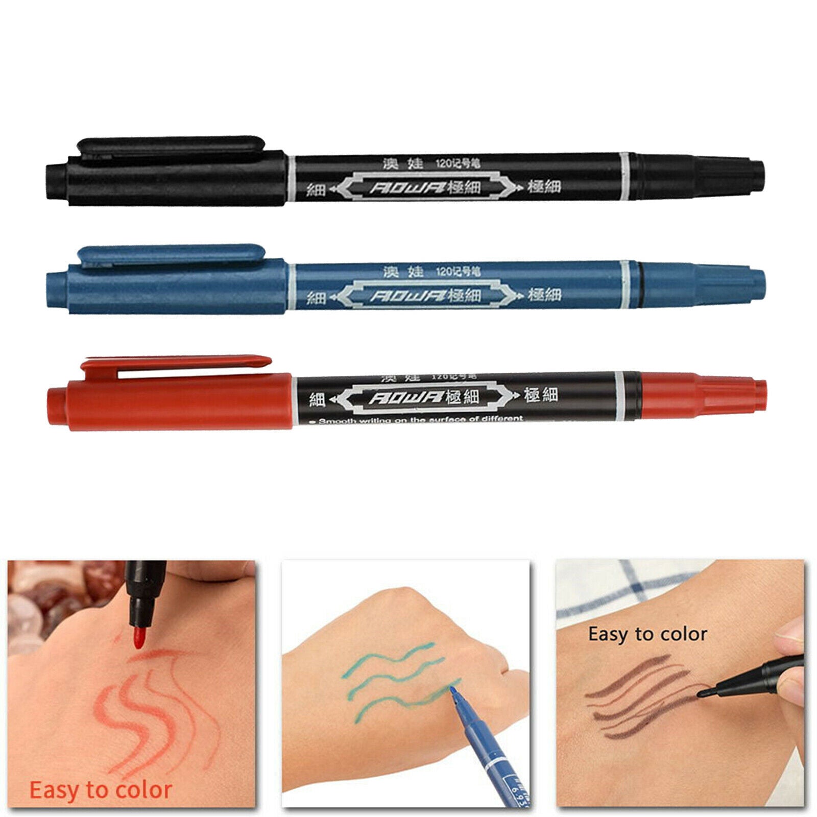 6 Pcs Double Ended /Piercing Skin Marking Pen with Fine & Thick Tip