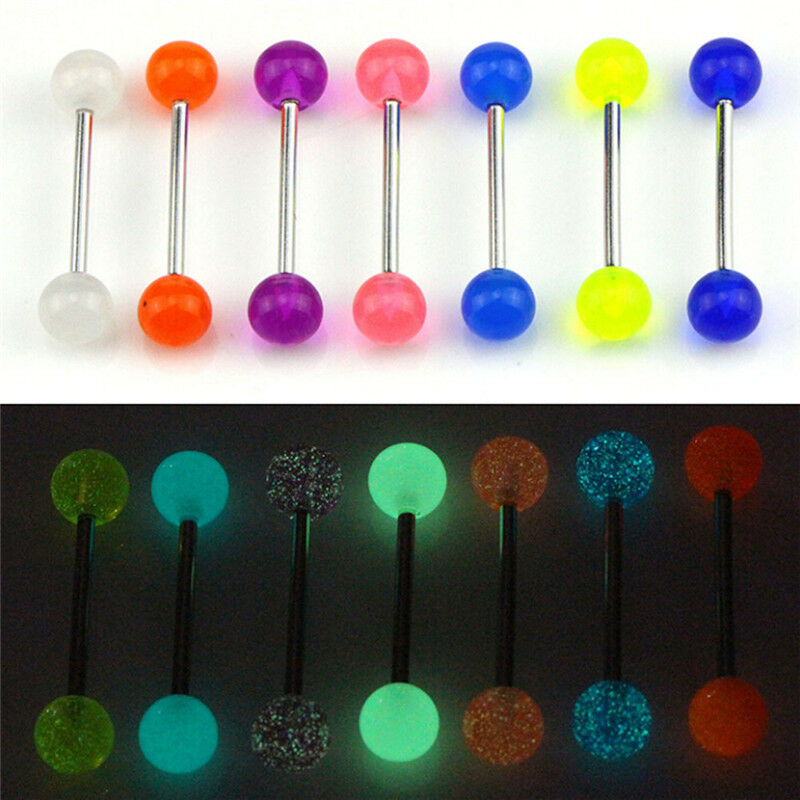 7PCS/Set Glow In The Dark Luminous Barbell Tongue Rings Body Piercing Jewe.l8
