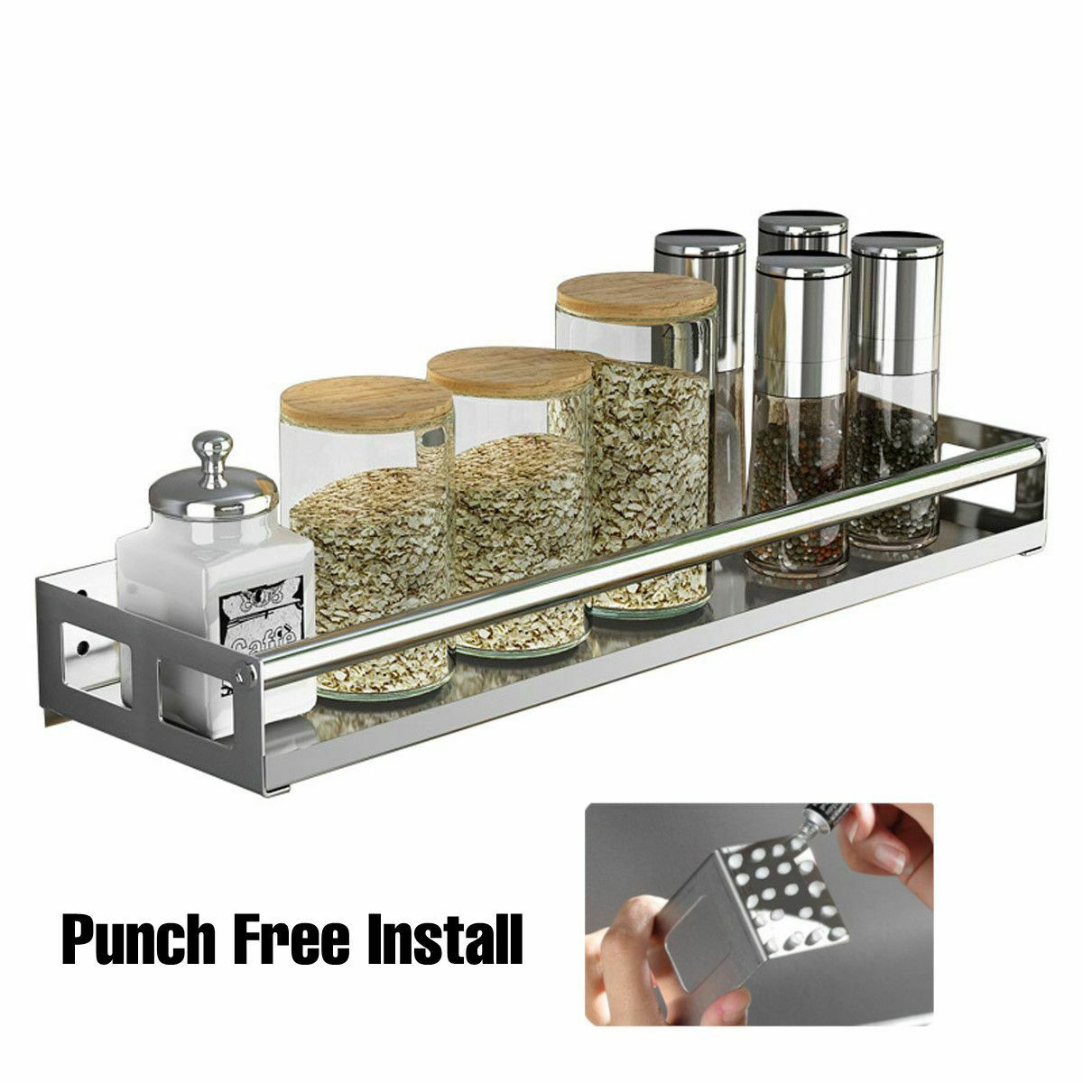 Kitchen 30cm Rack Organizer Wall Mounted Sauce Bottle Shelf Stainless Steel +