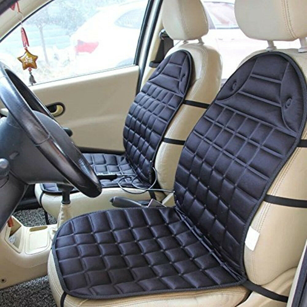 2Pc 12V Auto Car Heated Seat Cover Cushion Comfort Relax Heater Warmer Pad Black