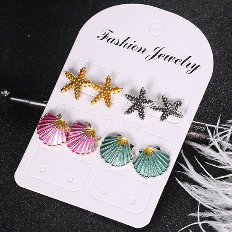 4Pairs/Set Starfish Shell Ear Stud Earrings Wedding Bohemian Beach Jewelr.l8