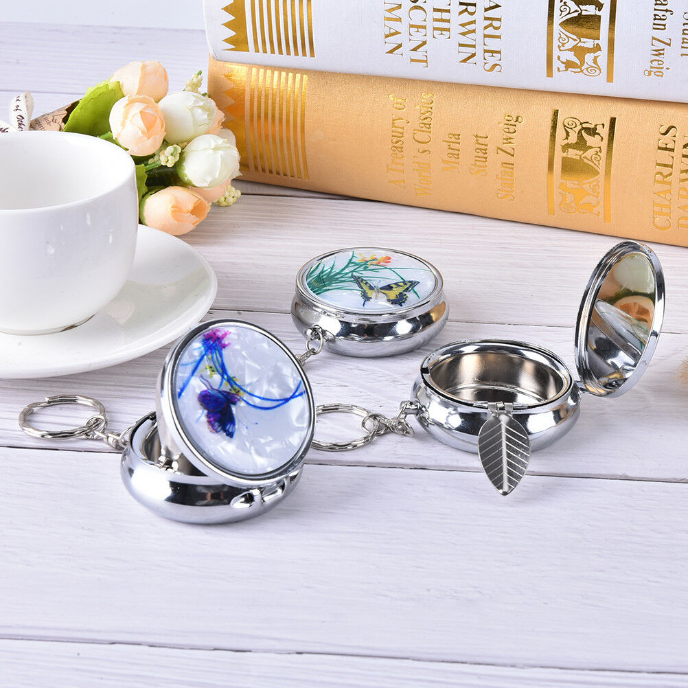 Creative Round Cigarette Keychain Portable Stainless Steel Pocket Ashtray SEDF