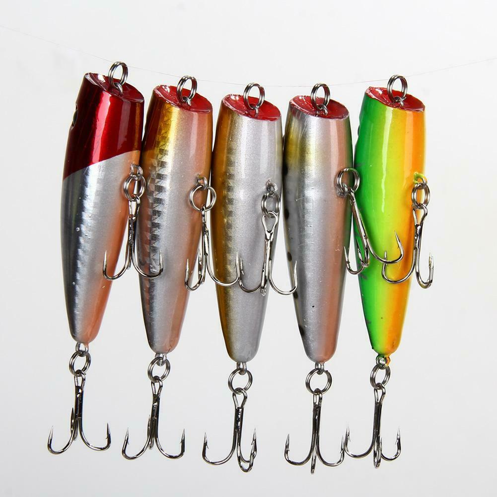 5pcs Popper Fishing Lures 5 Colors 10g Bait High Carbon Steel Hook Tackle @