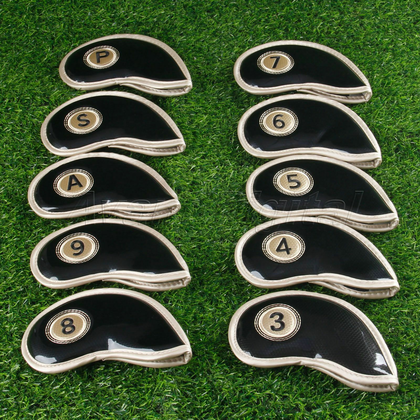 10 Pcs Sports Black Golf Iron Head Covers Smooth Surface PU Leather Water-proof