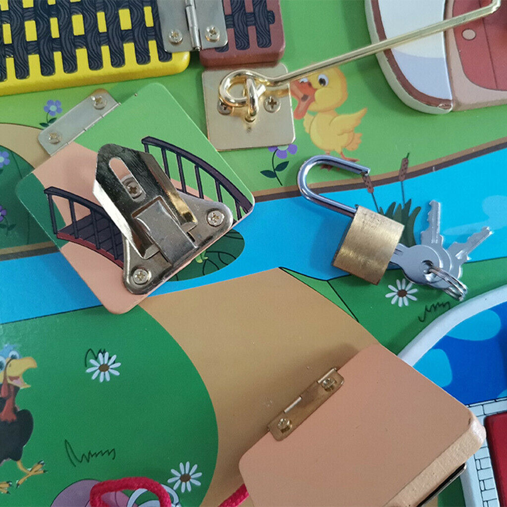 Montessori Wooden Busy Board Locks & Latches Sensory Board for Toddlers Toys