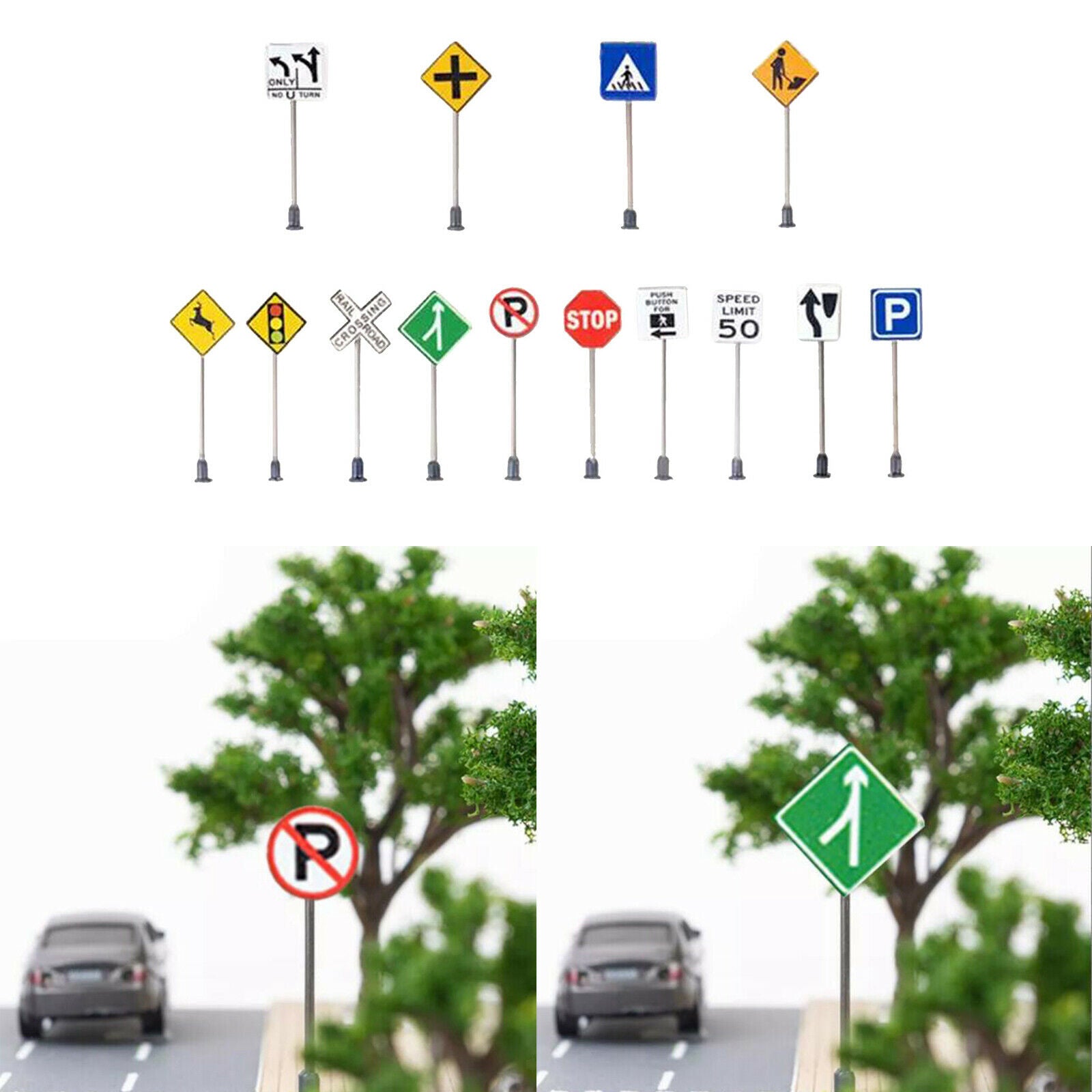 Set of 14 1/87 Scale Traffic Signage DIY Micro Landscape Highway Scene