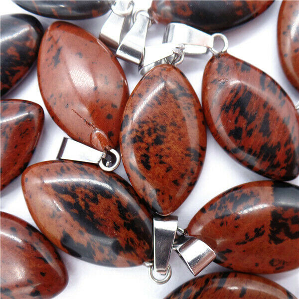100Pcs 23x15x6mm Natural Palm Red Mahogany Obsidian Marquise Pendant Bead HH8177